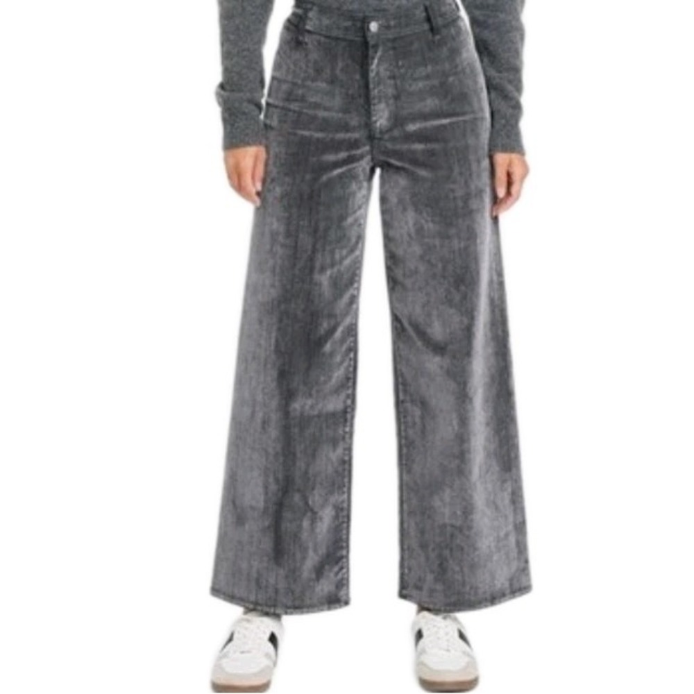 High Rise Flocked Sailor Wide Leg Pants Size 17R Blue Gray Velvety NWT